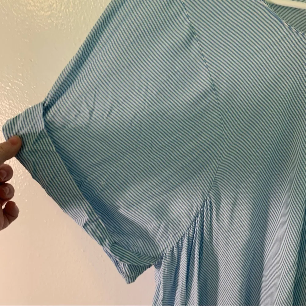 Zara Short Puff Sleeve Blouse Blue White Stripes - Image 6