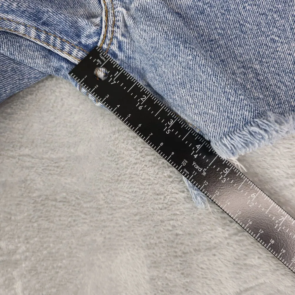 Vtg 94' Levi's 550 Relaxed Fit Orange Tab Cut Off Raw Hem Denim Shorts 38 USA - Image 9