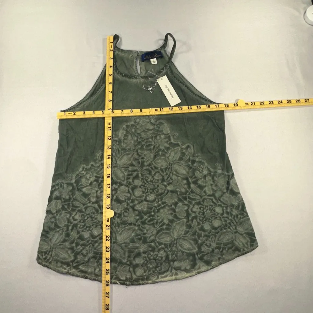 Blue Rain - Teal Green Floral Tank Blouse Size Small Embroidered - Image 11