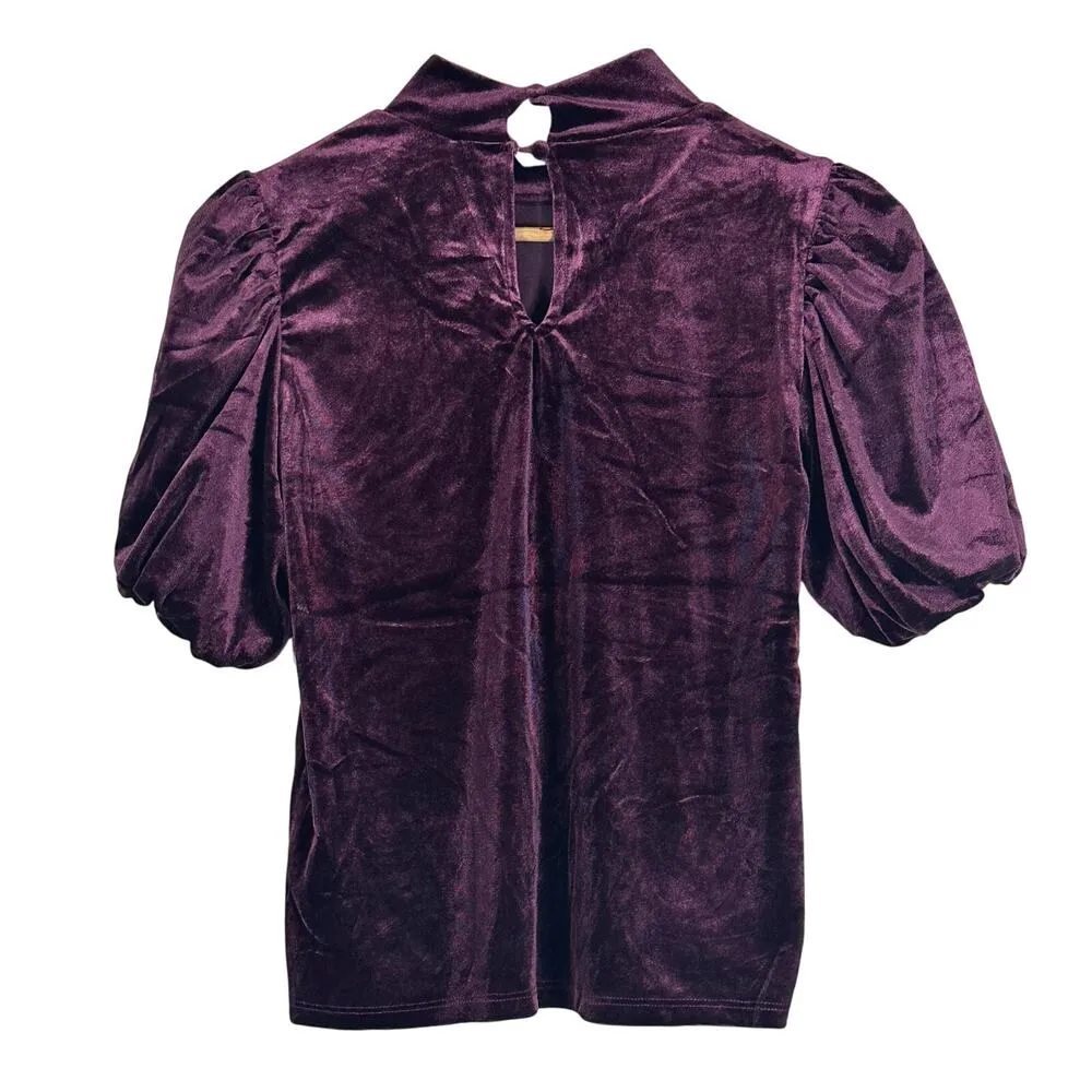 NWT Laundry by Shelli Segal Top Womens S Purple Velvet Puff Sleeve Y2K Whimsy - Image 2