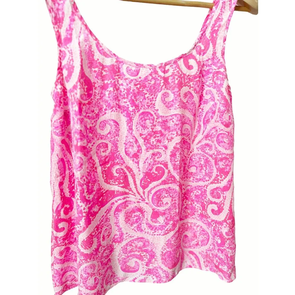 Lilly Pulitzer Pink Printed 100% Silk Sleeveless Scoop Neck Tank Top Size Small - Image 2