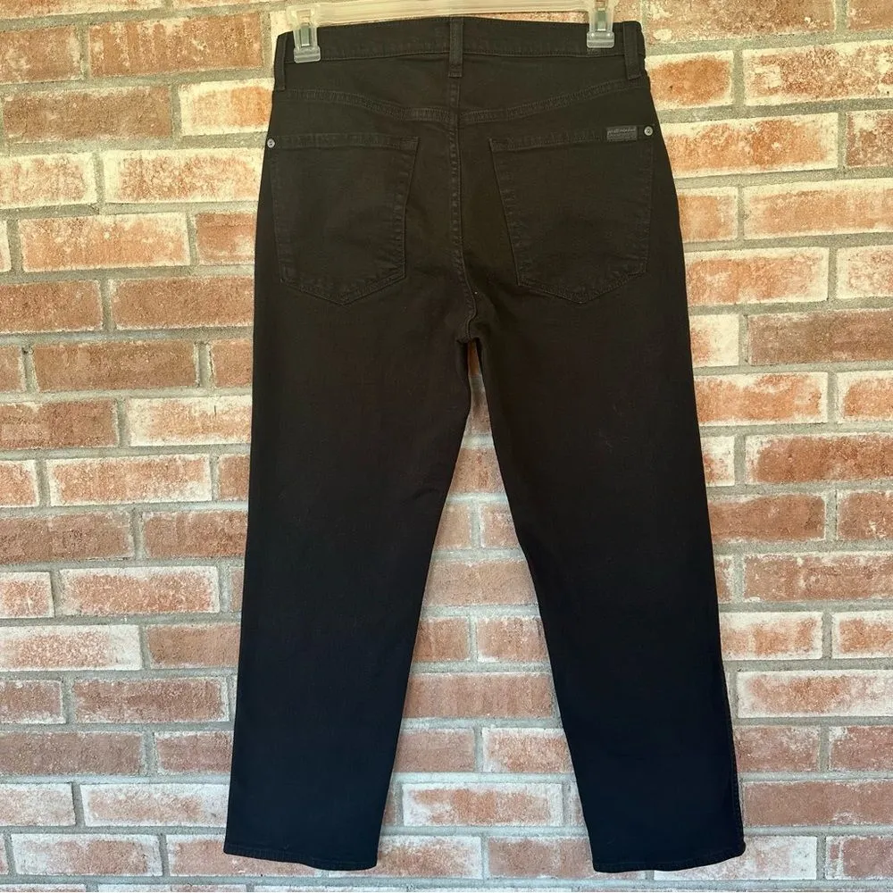 7 For All Mankind High Waist Cropped Straight Jeans Black Women’s 30 - Image 5