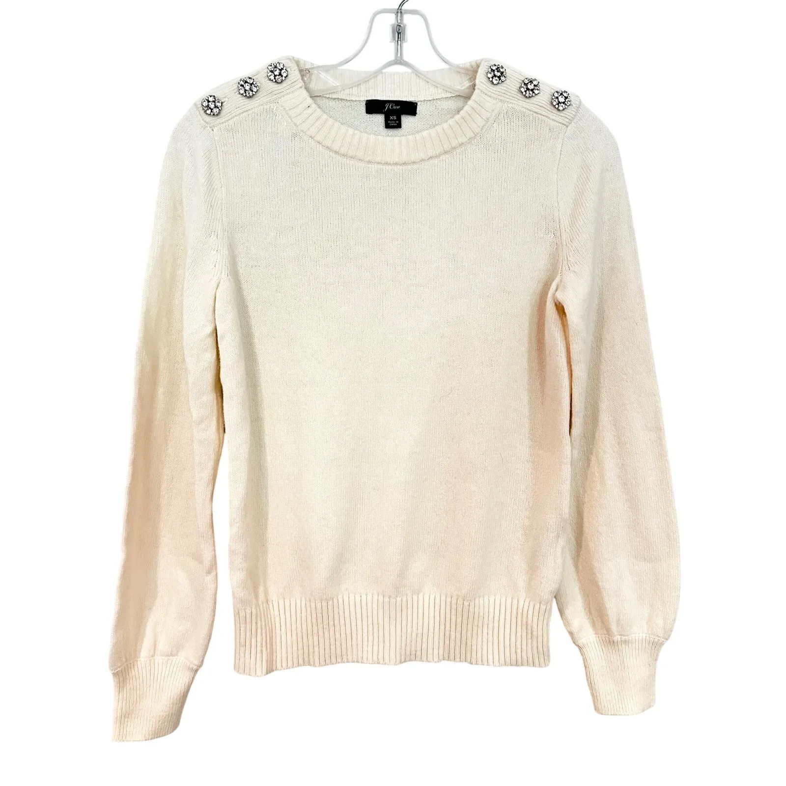 J. Crew Jeweled Buttons Wool Sweater Women's XS Cream Christmas Holiday‎ - Image 4
