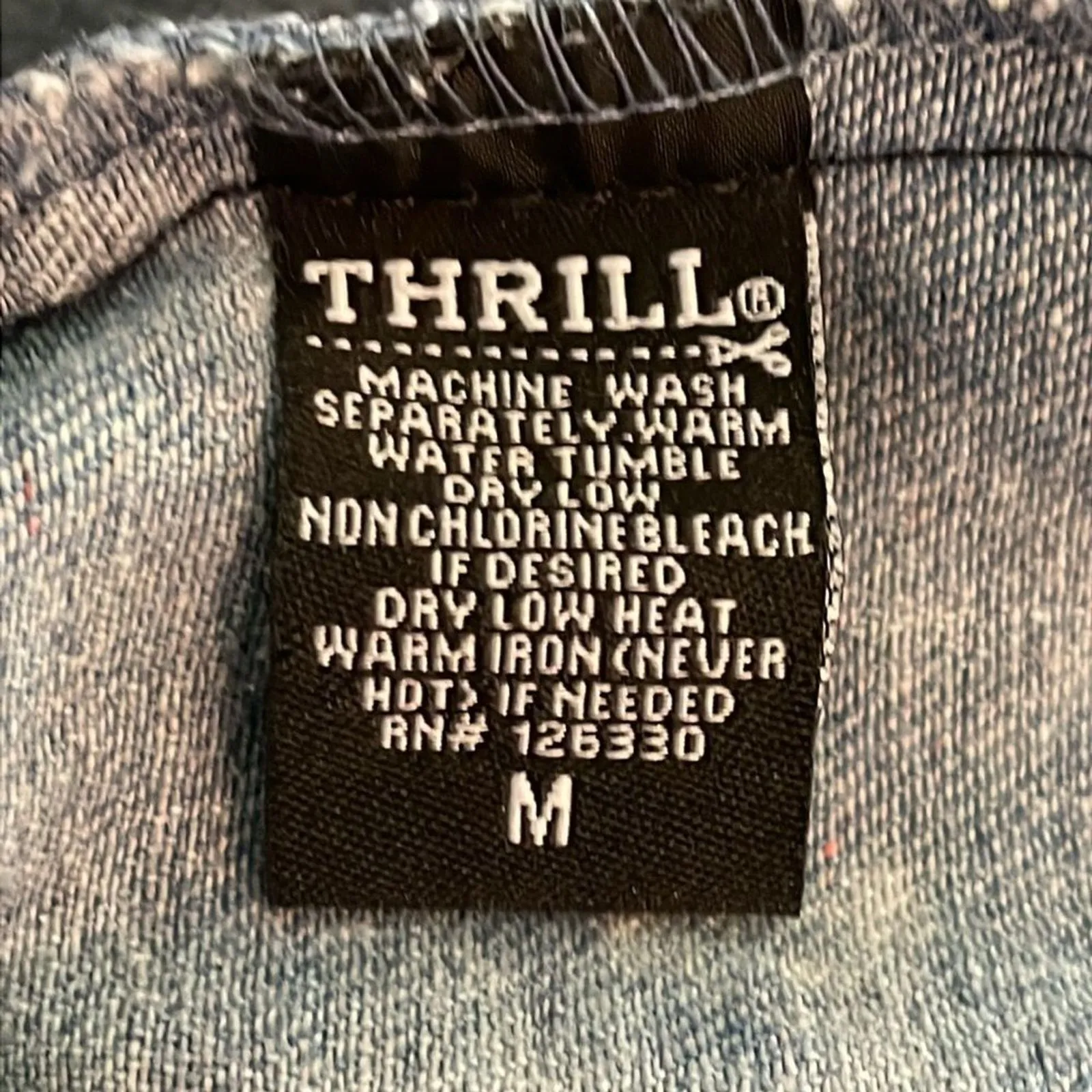 Thrill Acid Wash Long Duster Jean Jacket Womens Medium Graphic Print Distressed Blue - Image 2