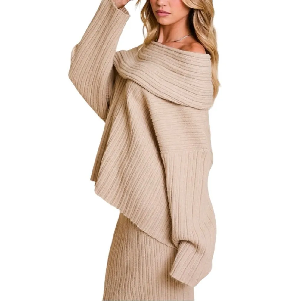 Oat Knitted Off The Shoulder Top & Bodycon Skirt 2 Piece Set NWT - Image 6