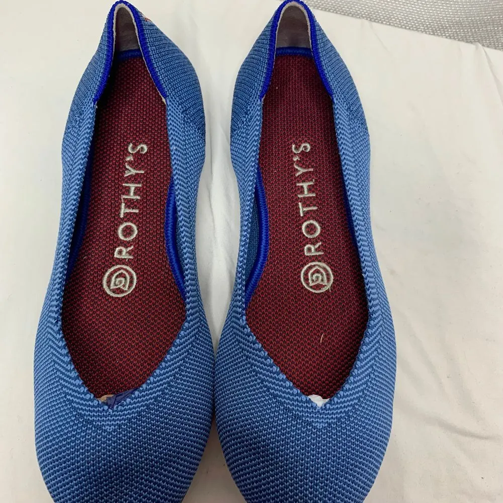 Rothy's Blue Knit Ballet Flats Red Striped Heel Sustainable Comfort Shoes Size 6 - Image 2
