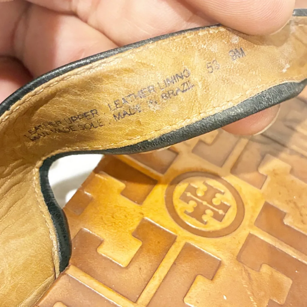 Tory Burch Thora Flat Flip Flop Thong Sandals Black Brown Leather Size 9 - Image 5