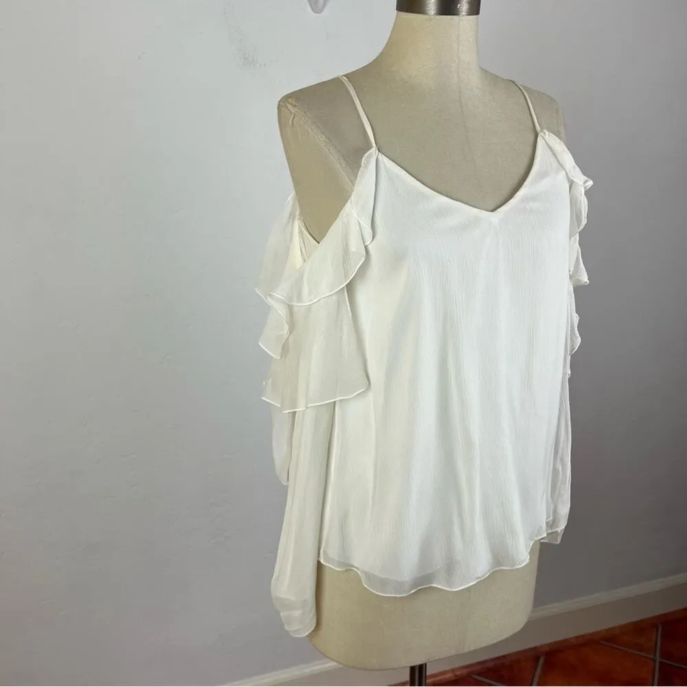 Haute Hippie Starshine Silk Cold-Shoulder Blouse in White XS - Image 3