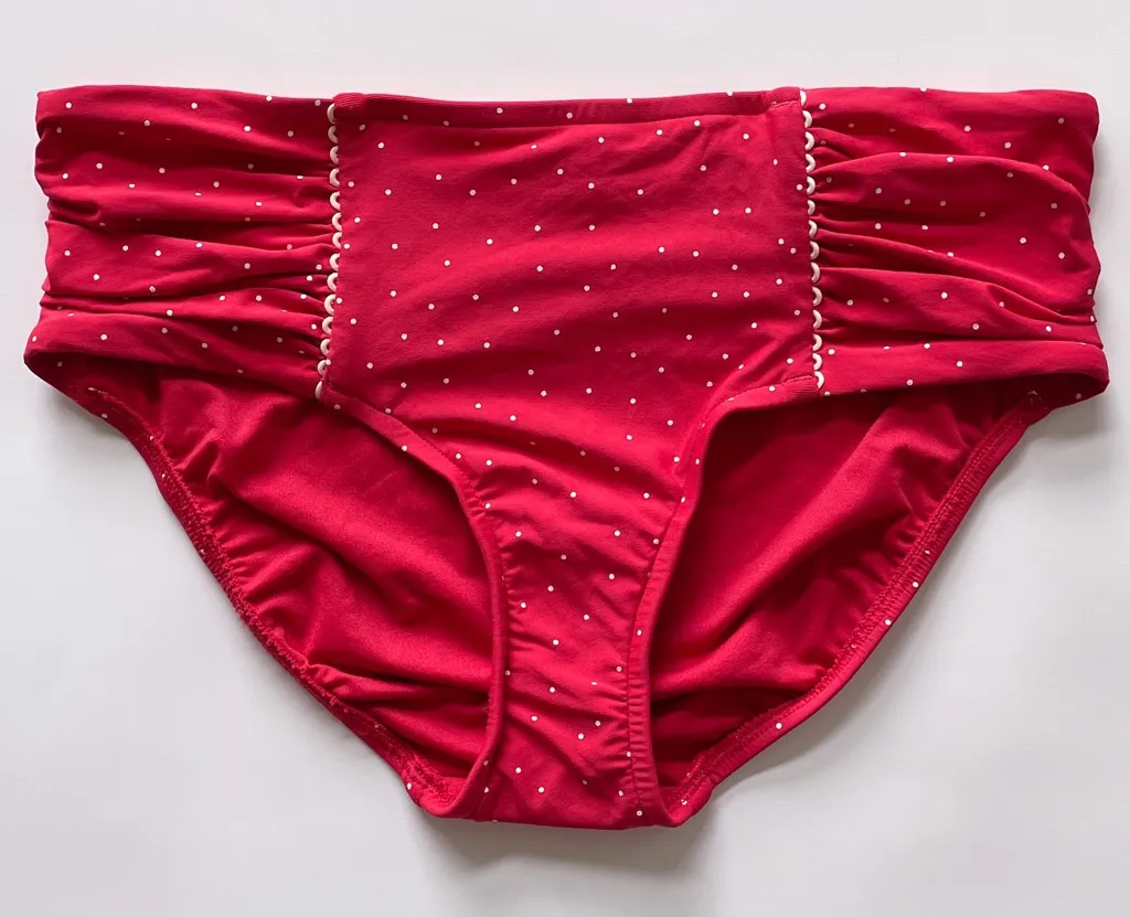 Seafolly Red Off White Polka Dot Harlow Ruched Side Retro Bikini Bottoms 4 NWT - Image 1