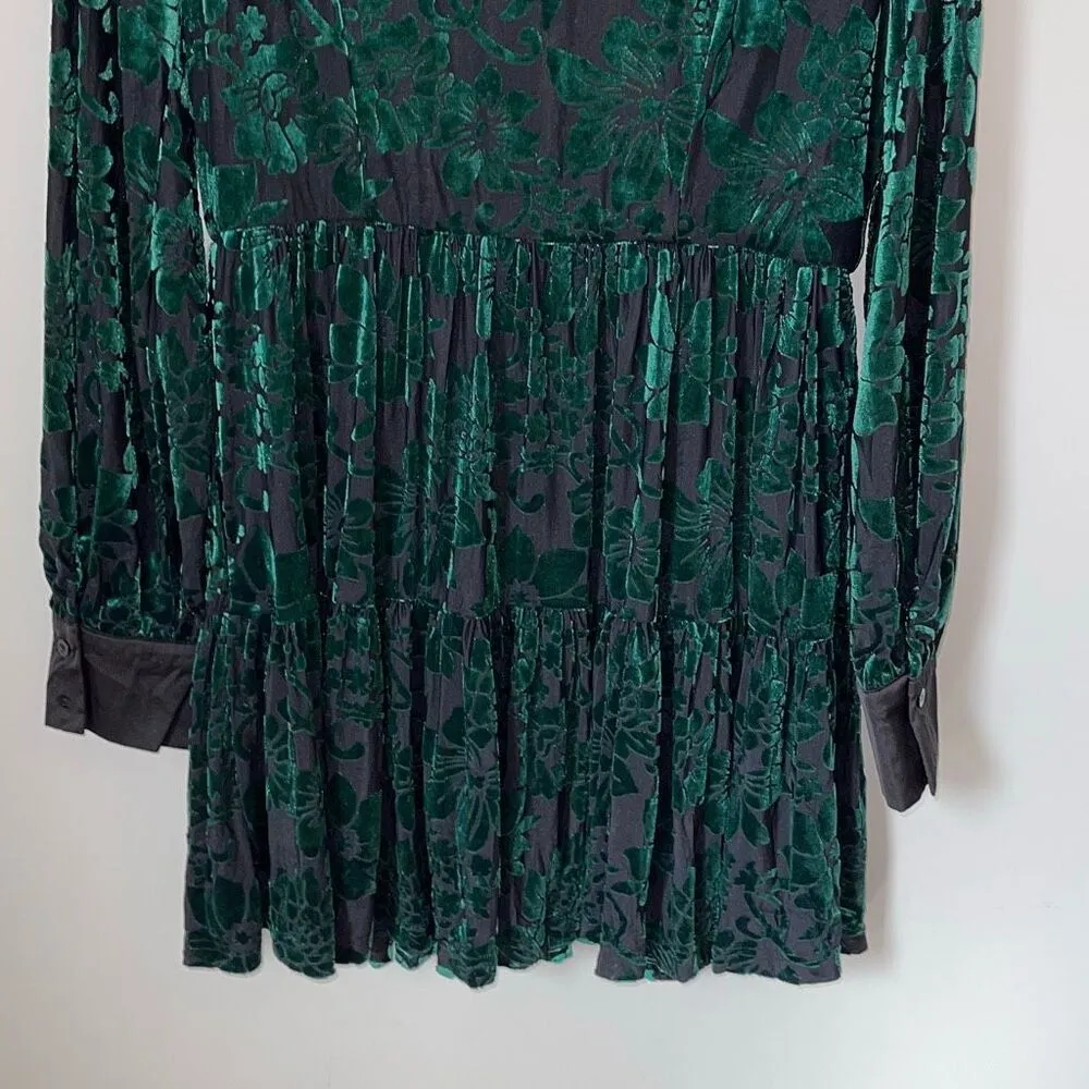 INA Womens Velvet Bow Tie Long Sleeve Mini Dress Black Green‎ Size Medium NWOT - Image 7