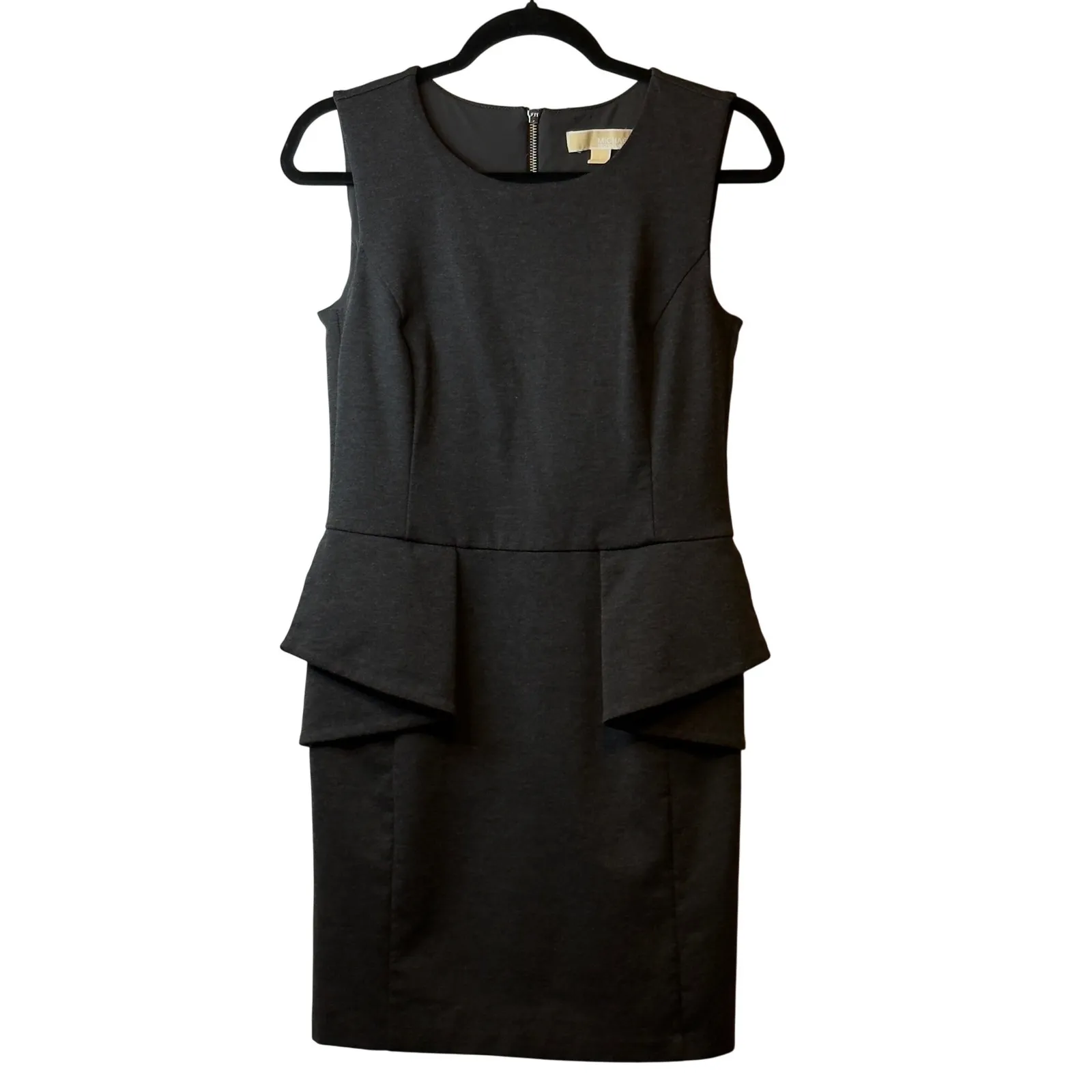 MICHAEL Michael Kors Women Charcoal Grey Sleeveless Peplum Sheath Dress Size 8 - Image 3