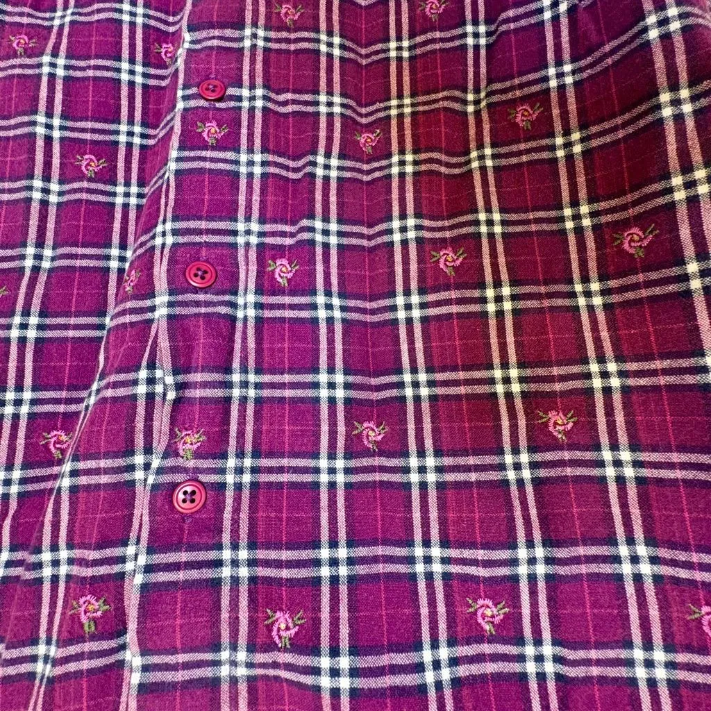 Vintage Cabin Creek Purple Plaid Floral Short Sleeve Shirt Cottagecore Medium - Image 6