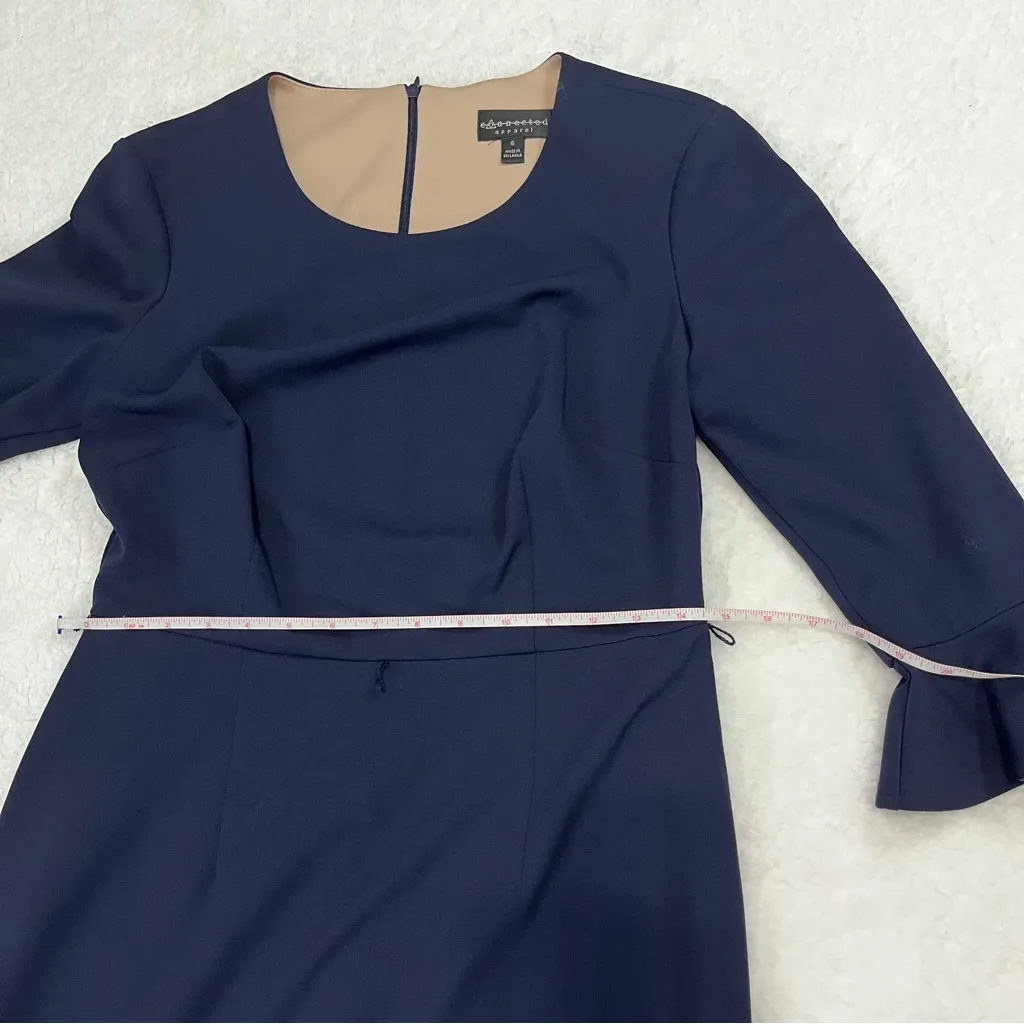 Connected Apparel Women's Dress Sz 6 Blue 3/4 Bell Sleeve Sheath Casual Cocktail - Image 7