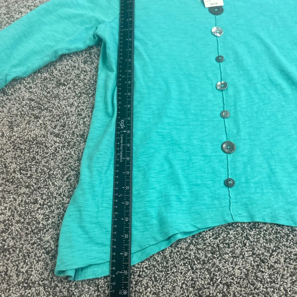 JM Collection Turquoise Button 3/4 Sleeve Work Top Size Petite Large NWT - Image 6