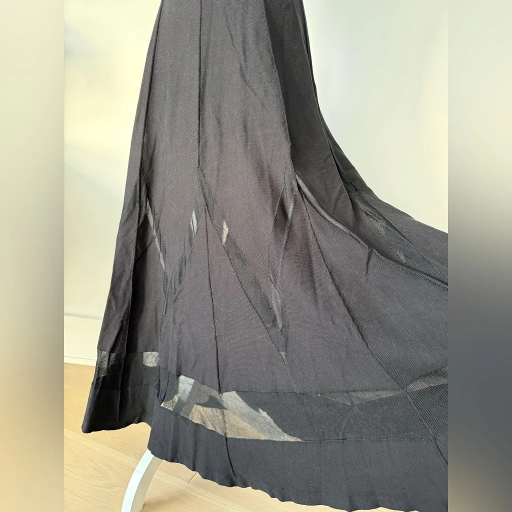 Versace Black Sleeveless V-Neck Midi Dress with Gold Medusa Belt & Sheer Hem - Image 5