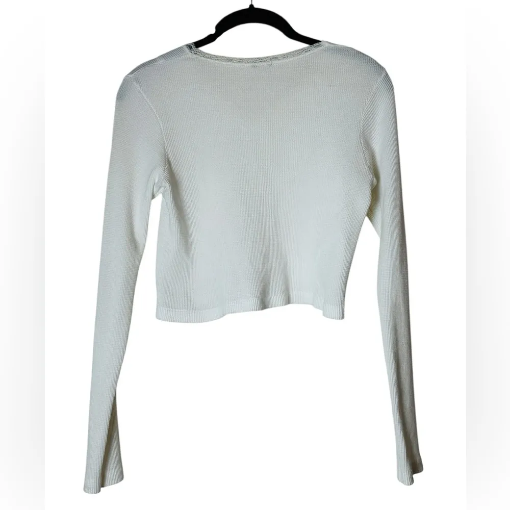 Brandy Melville Waffle Knit Top Lace Long Sleeve Crop Y2K Boho Grunge One Size - Image 4