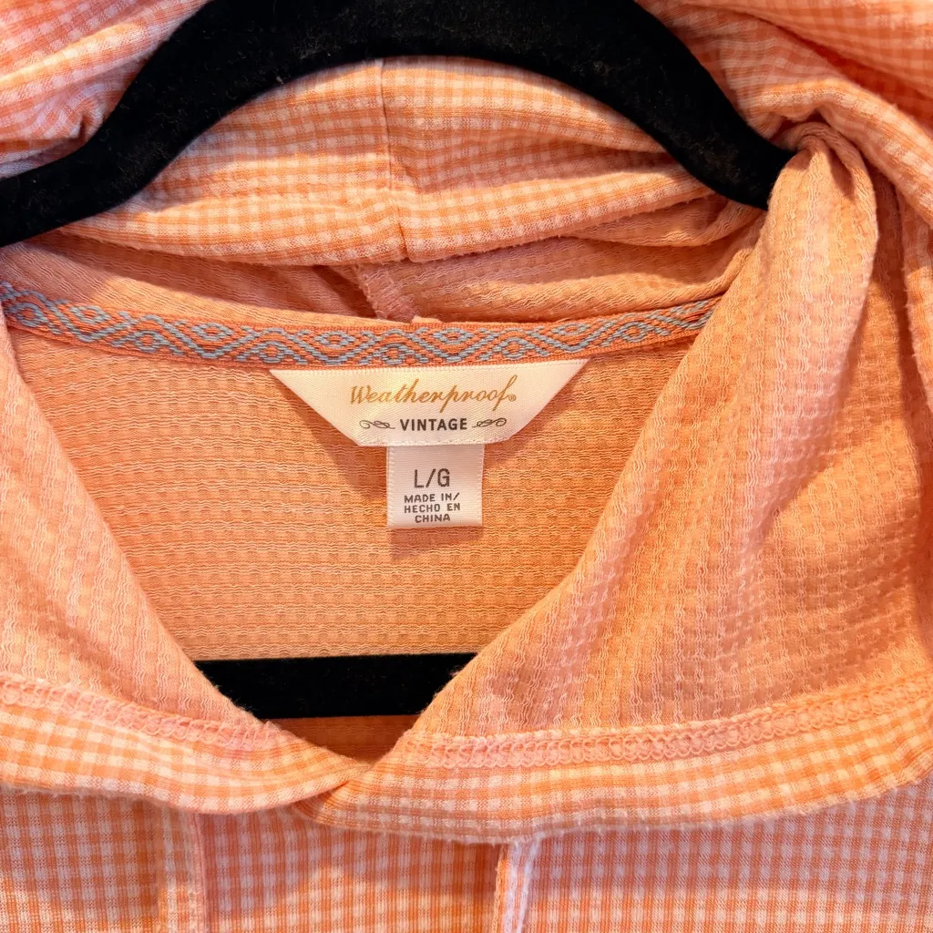 Weatherproof Vintage Women's Pastel Orange Gingham Lightweight Hoodie Size Large - Image 4