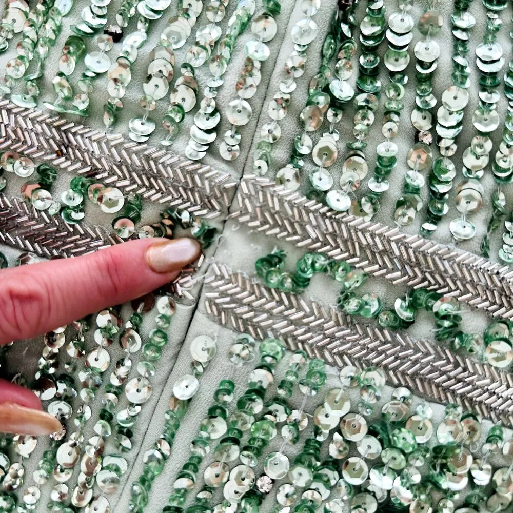 Mac Duggal Sage Green Full Bead Sequin Midi Dress Size 6 NEW #93606 Wedding Prom - Image 11