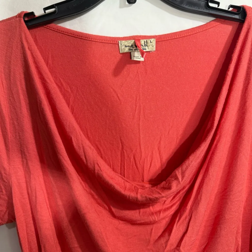 ONE WORLD Coral Drape Neck Short Sleeve Top, Ruched - Image 3