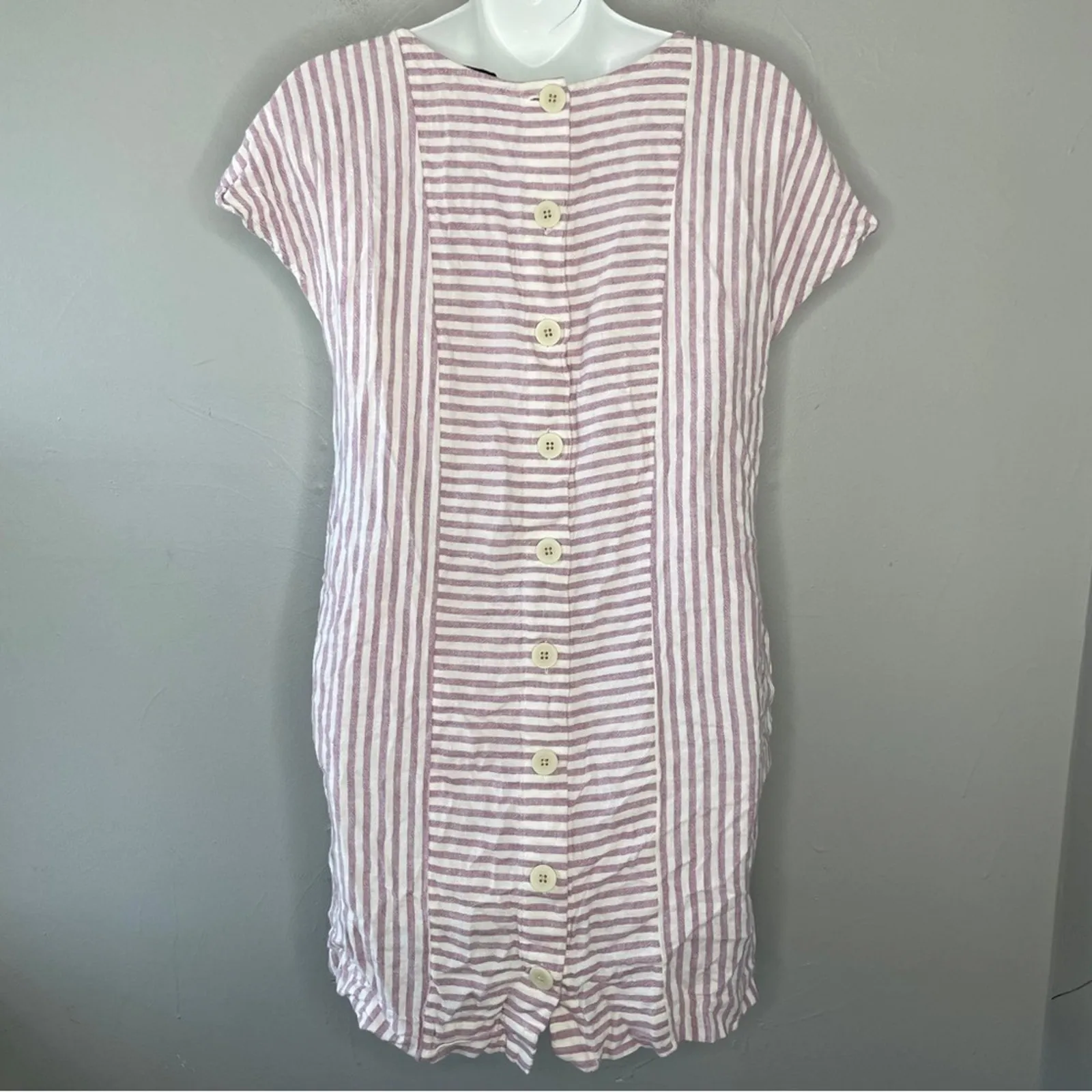 MADEWELL Linen Blend Dress Womens XSmall Striped Mini Summer Trip Coastal Beach - Image 8
