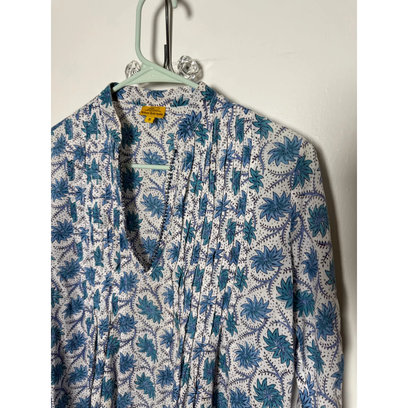 Roberta Roller Rabbit Block Print Blue Floral Cotton Tunic Top Blouse Small - Image 4