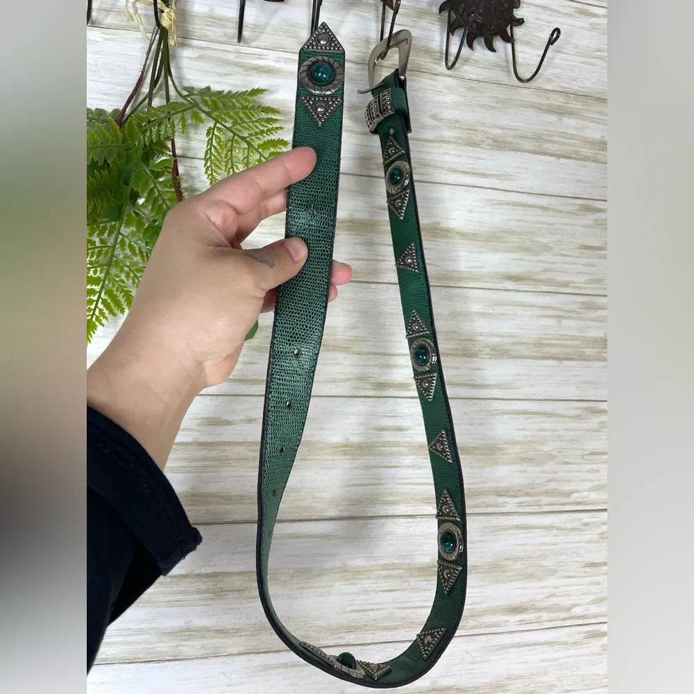 Vintage Seafoam Green Leatherwork Studden Boho Western Belt - Image 5