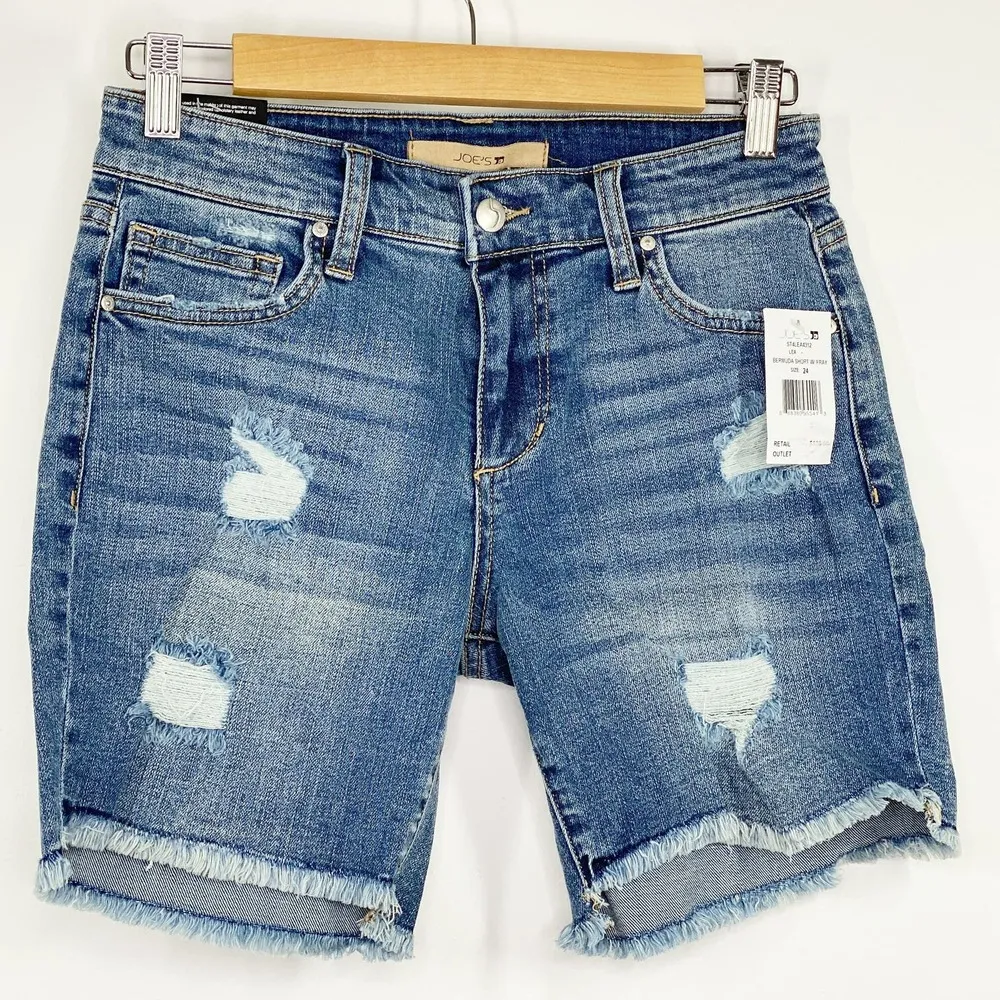 Joe's Jeans Easy Bermuda Medium Wash Distressed Denim Shorts Women's Size 24 NWT - Image 9