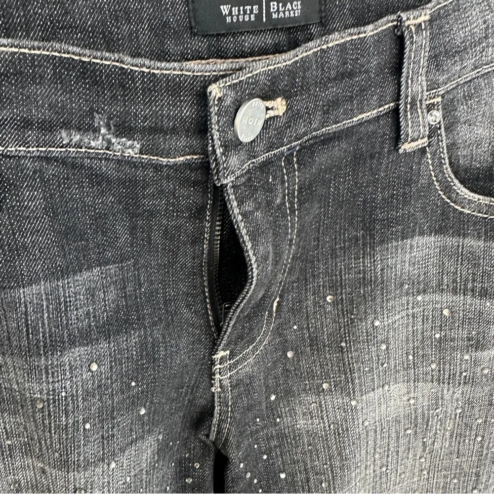 White House Black Market Black Cropped Cuffed Jeans with Sparkle Accents Size 10 - Image 9