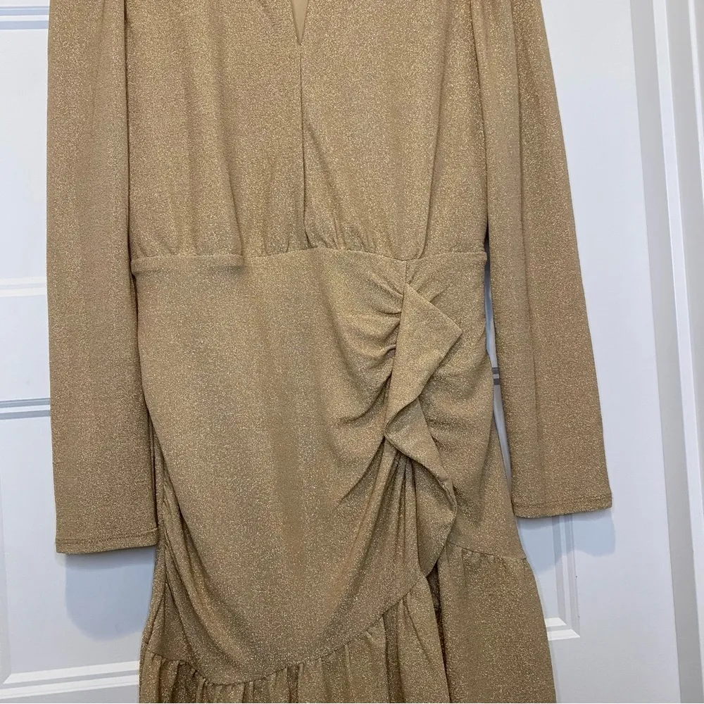 🛍️ Collective Concepts Gold Mockneck Ruffle Keyhole Mini Dress Size S - Image 5