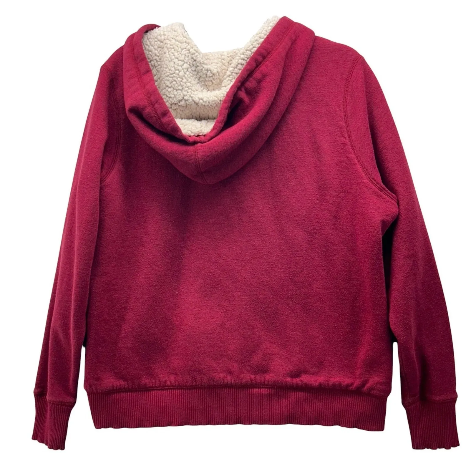 Y2K Sherpa Lined Hoodie Maroon Red XL - Image 2