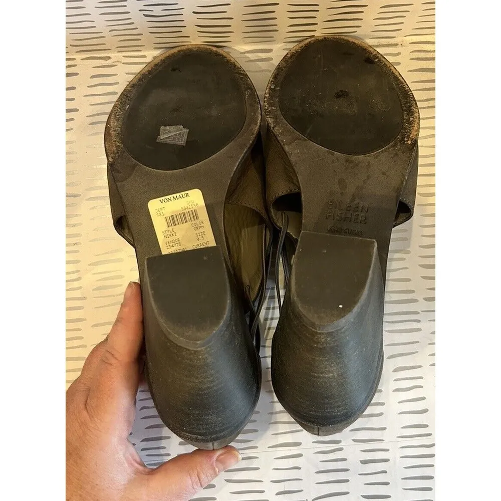 Eileen Fisher Womens 9.5 Sandals Block Heel Olive Khaki Leather Strappy Open Toe - Image 7