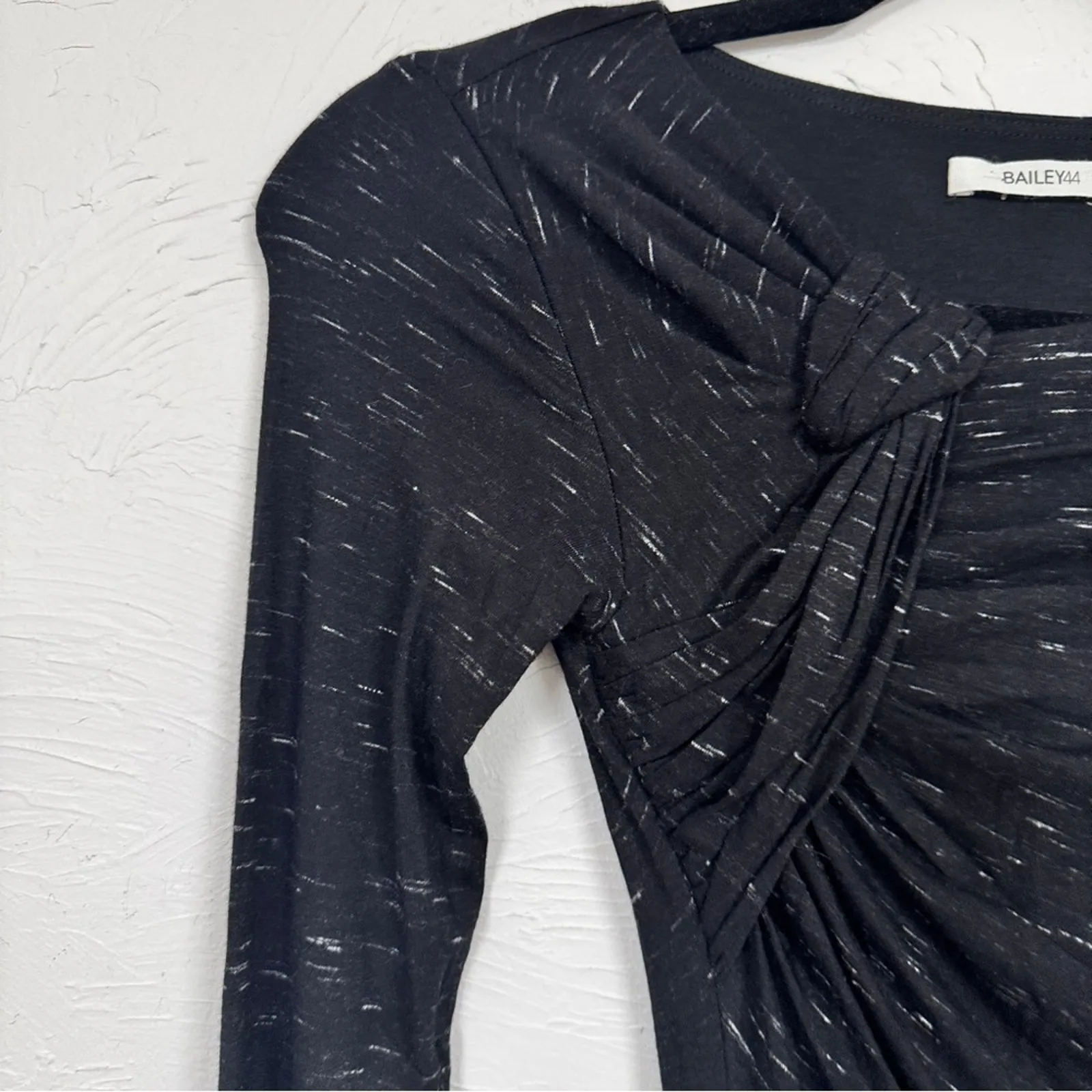 Bailey 44 Grey Heathered Ruched Bodycon Mini Dress Womens XS Y2K Long Sleeve - Image 5