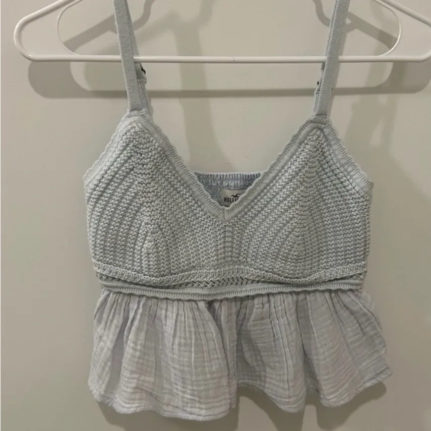 Hollister Y2K Crochet Cropped Babydoll Top Baby Blue Size Small - Image 6