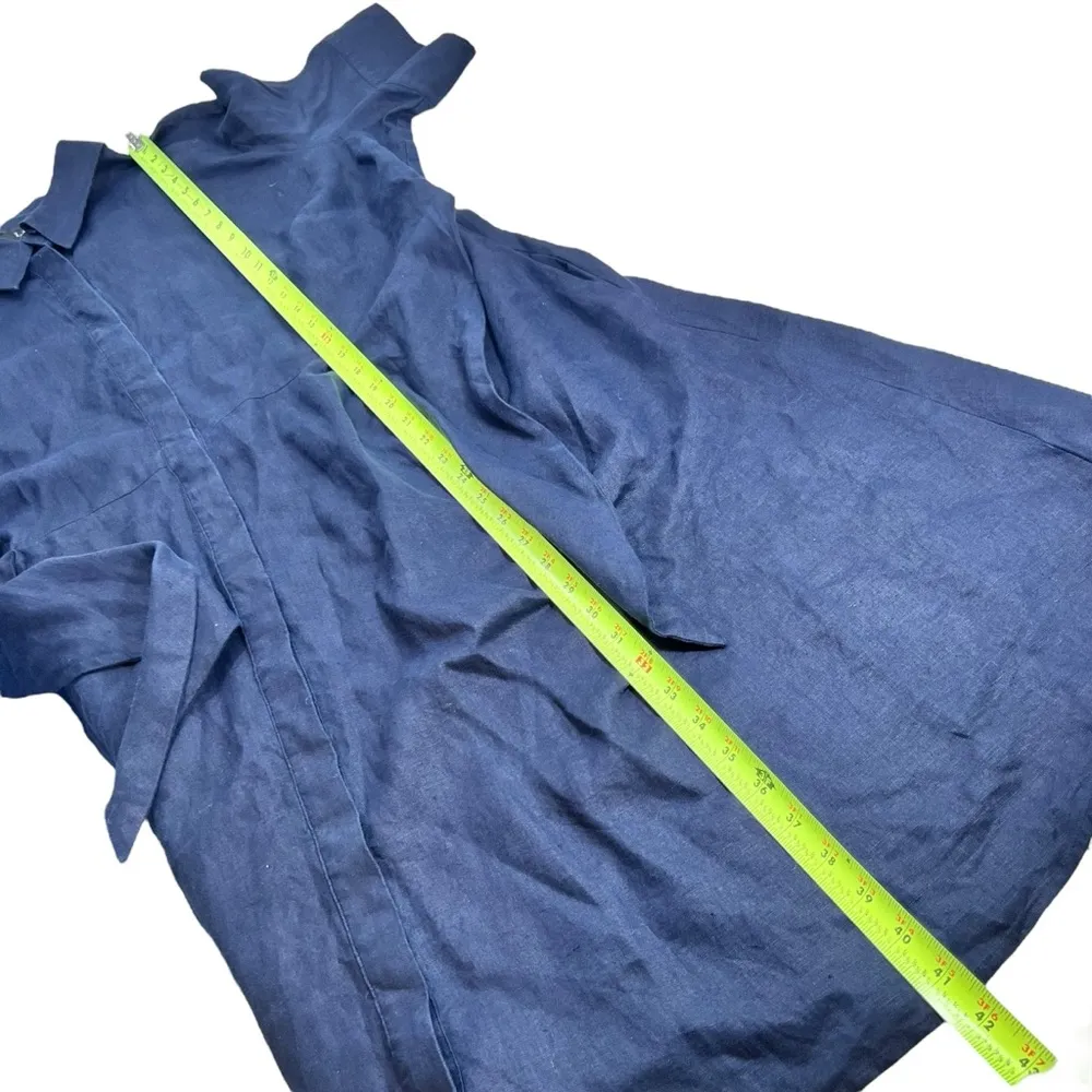 Lauren Ralph Lauren Black Label Navy Front Tie Linen Midi Shirt Dress Blue Size 18W - Image 11