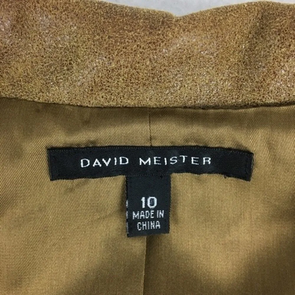 David Meister Brown 100% Leather Long Sleeve Zip Jacket 10 - Image 9