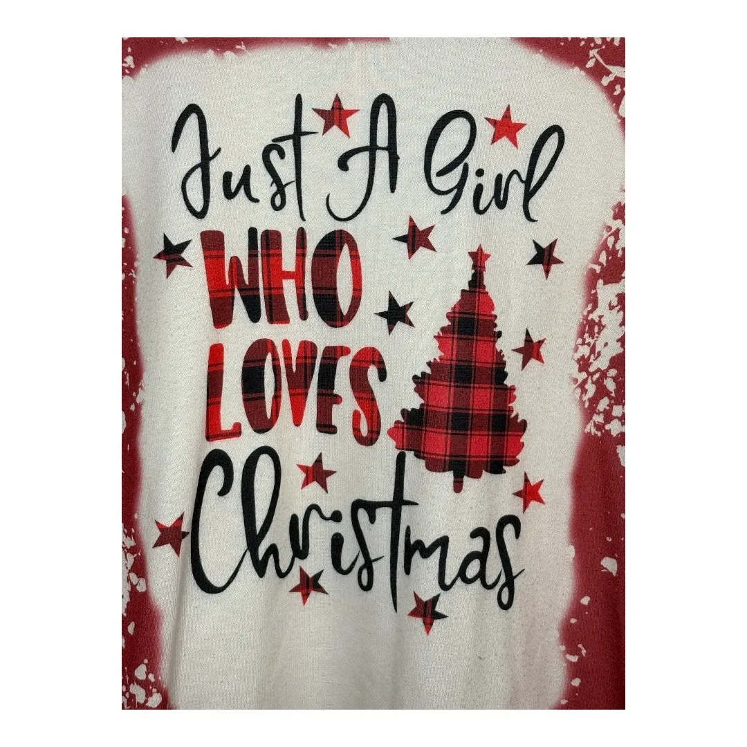 Christmas‎ Sweatshirt Just A Girl Who Loves Christmas Plaid Tree Women Size 2XL Red - Image 3