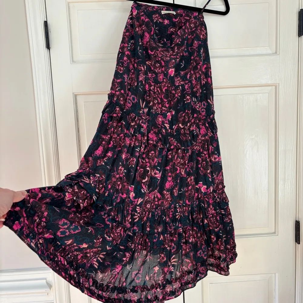 ULLA JOHNSON Amalia Midnight Floral Midi Skirt‎ Tiered Ruffle Pink Navy Size 2 - Image 9