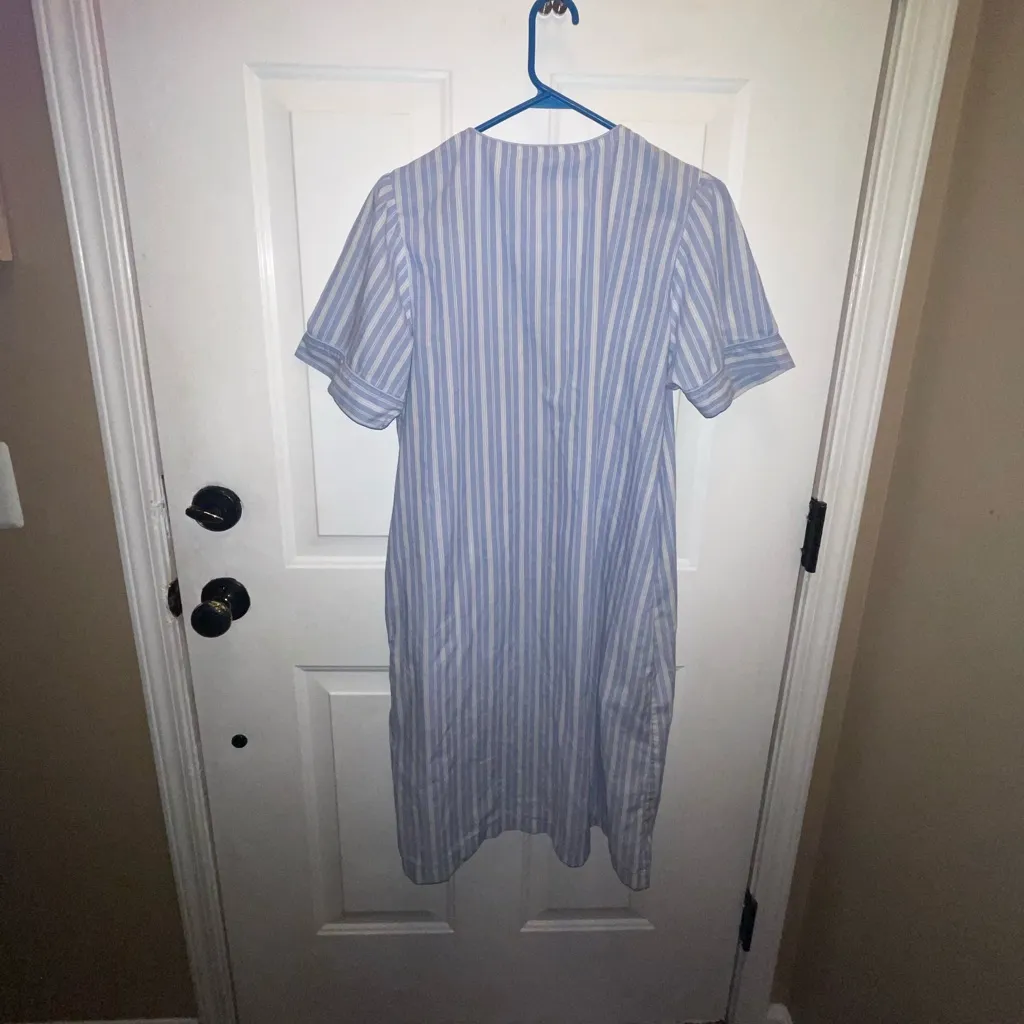 Vintage Ashley Taylor Blue and White Striped nightgown with Embroidery pajamas Size M - Image 2