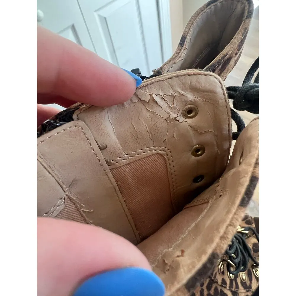 Women's Cheetah Print Lace Up Open Toe Clear 4 Inch Heel Going Out Size 6.5 Brown - Image 9