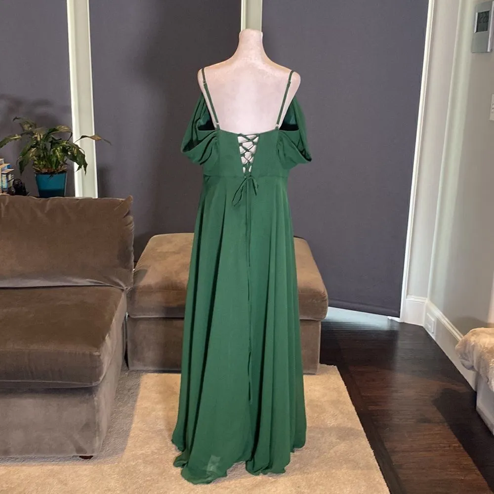 Women’s Full Length Green Chiffon Bridesmaid Party Prom Dress Corset Back 14 Green - Image 6