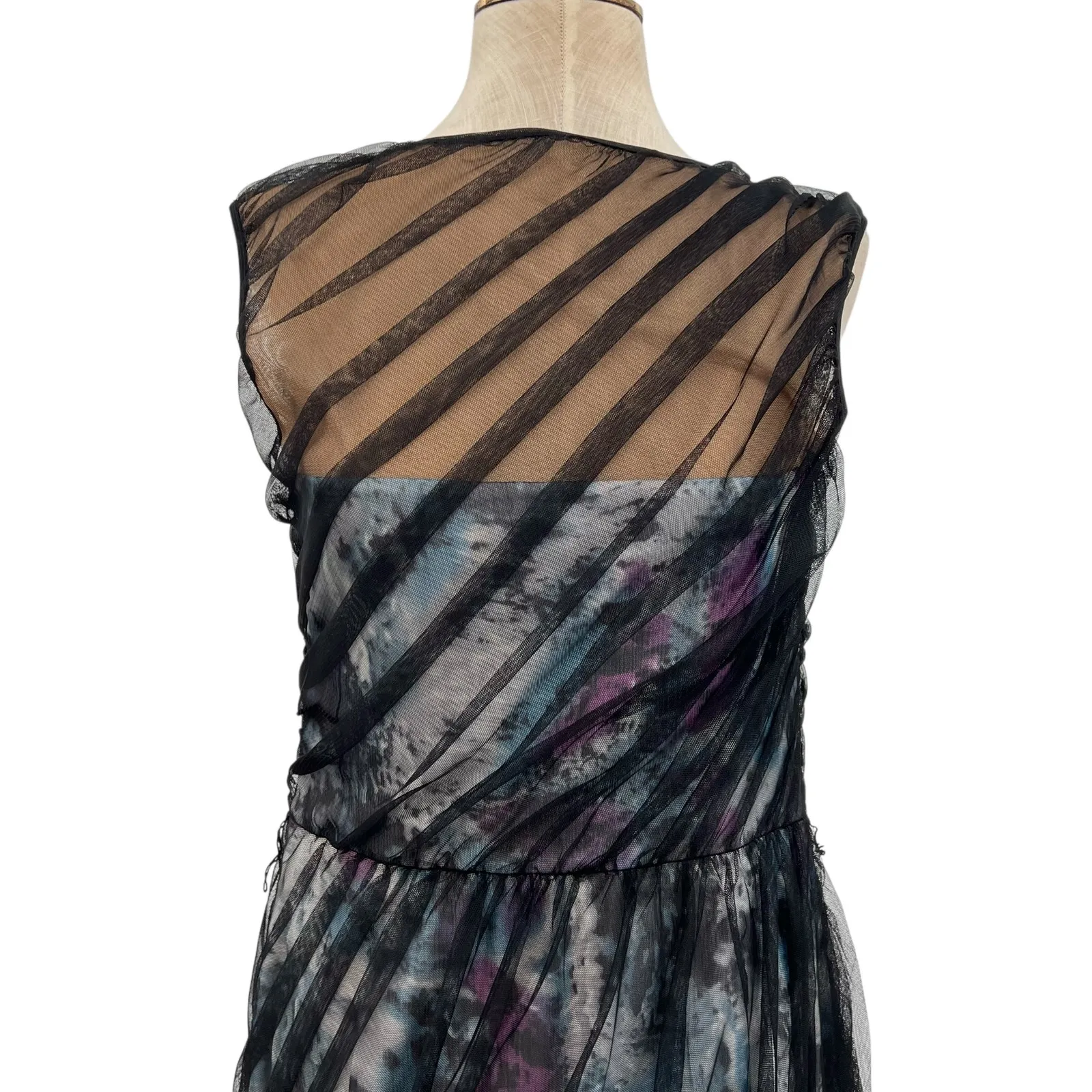 Tadashi Shoji Ruched‎ Bodycon Mesh Floral Underlay Dress Black Size US 8 - Image 4