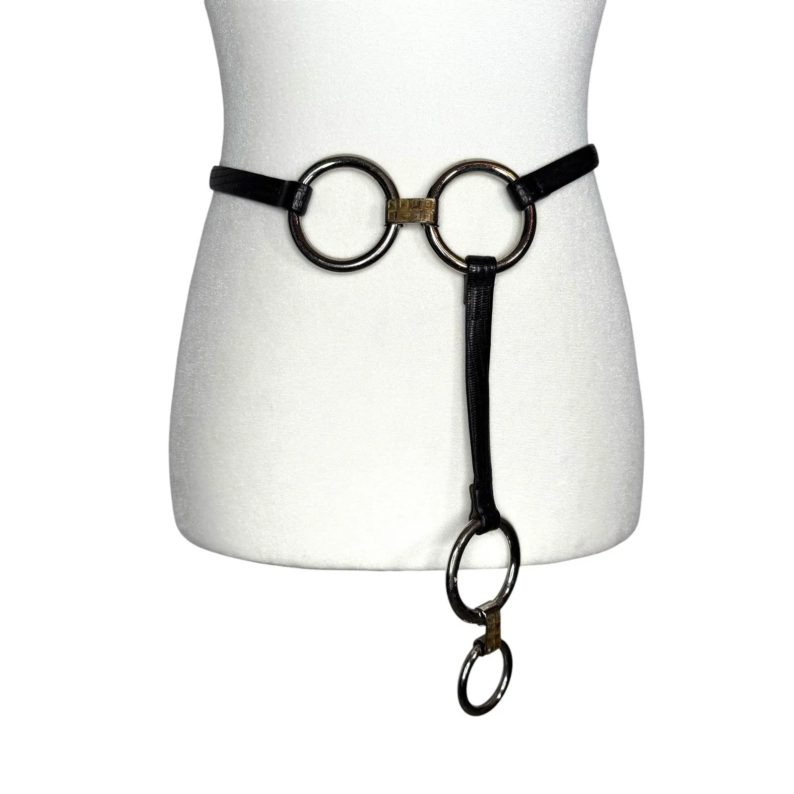 Vintage Simon Belt Leather Silver Ring Avant Garde Equestrian M‎ Adjustable Rare Black - Image 2