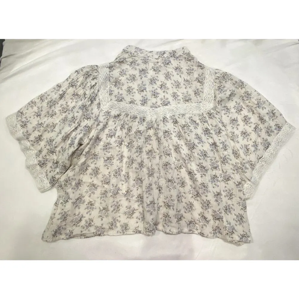 KARLIE Womens Lace Cotton Floral Flowy Oversized Top Size Medium - Image 2