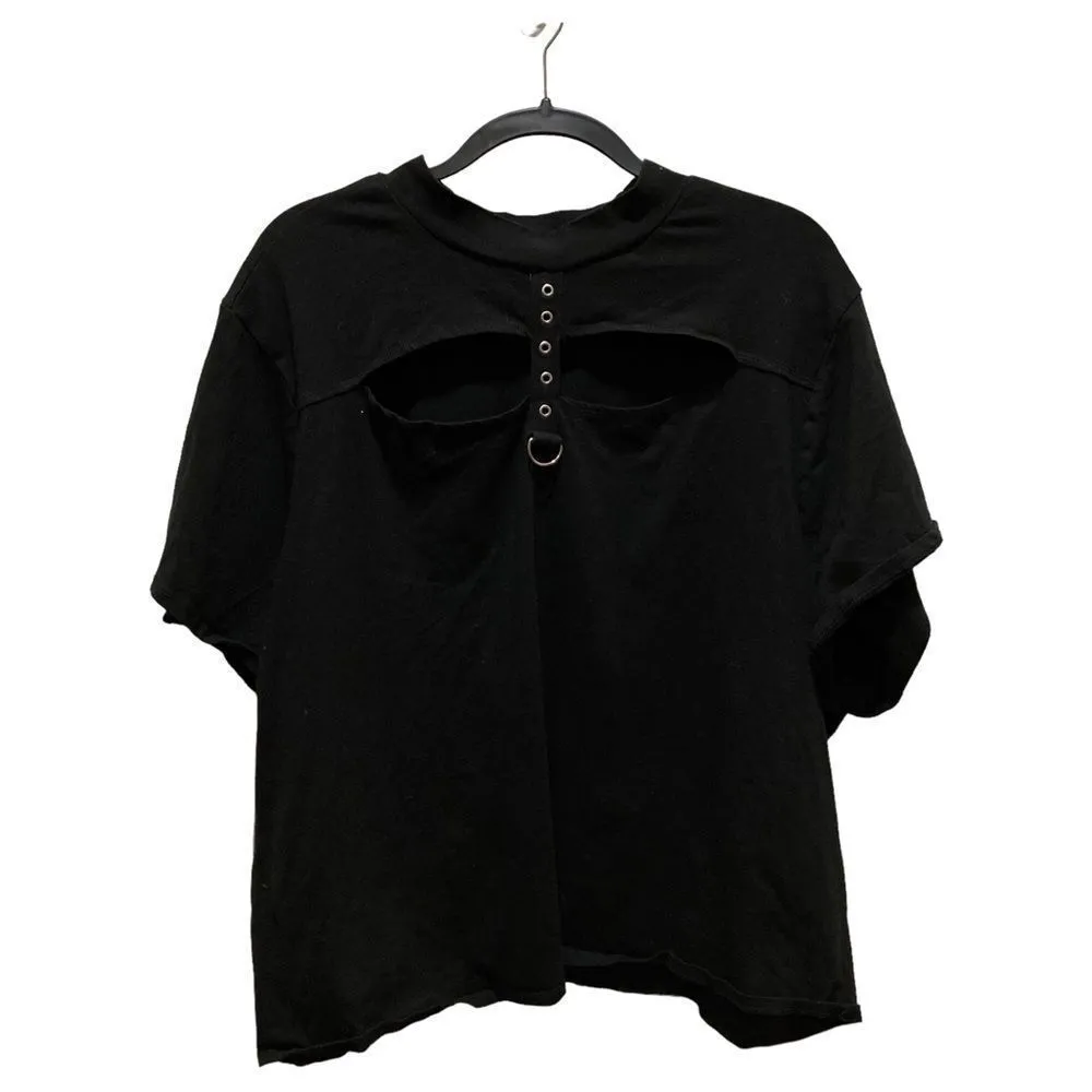 HOT TOPIC Grommet & D-Ring Strap Mock Neck Cutout Girls Crop T-Shirt Size 5X Jr - Image 3