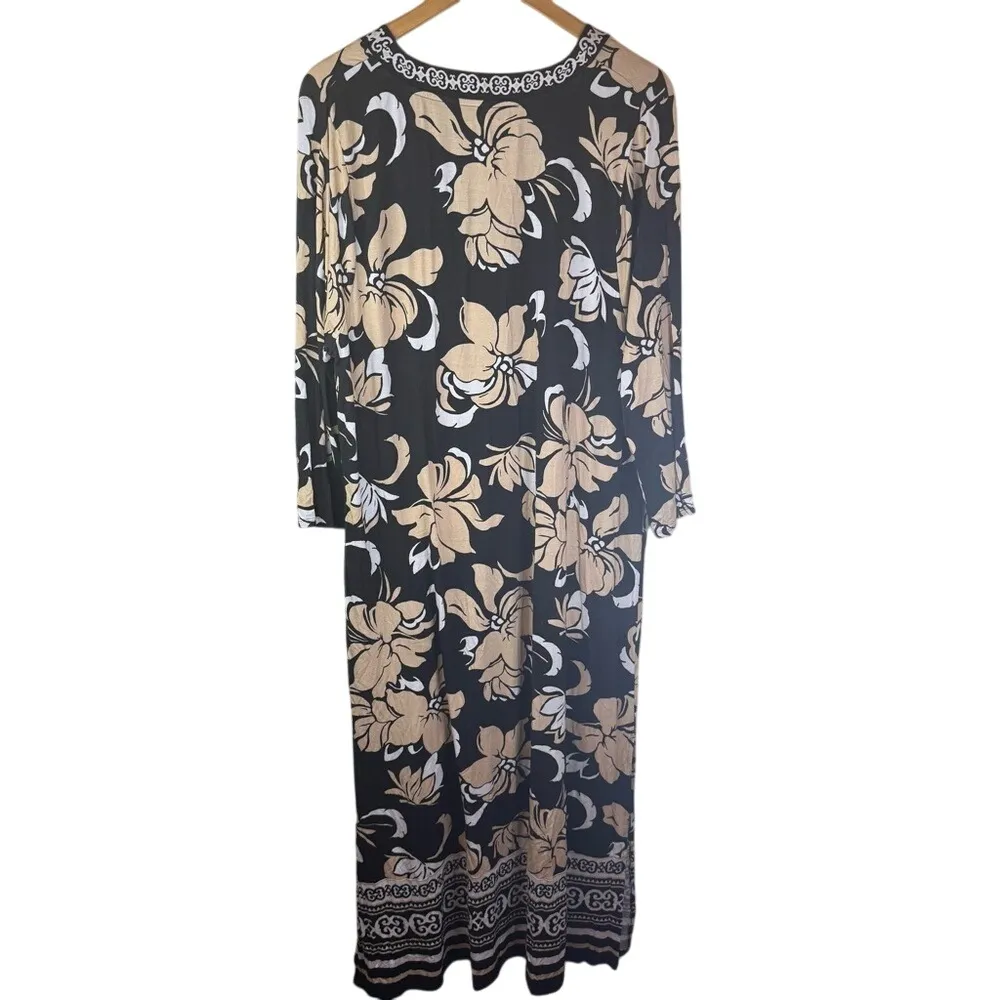 Soft Surroundings Sedona‎ Maxi Dress Size 1X Black/Beige Floral Tribal Beach - Image 6