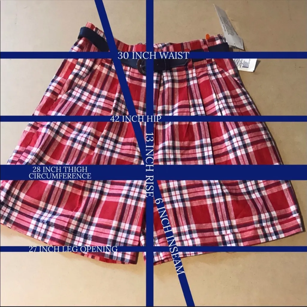 JJ FARGO RED & BLUE PLAID PLEATED VINTAGE SHORTS WITH BELT NWT (11/12/M) Size M - Image 12