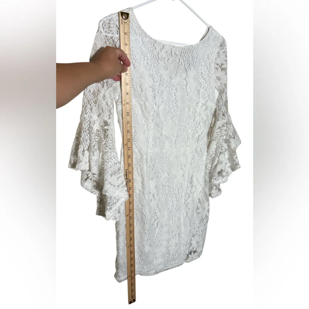 Lulu's White Lace mini Dress Bell sleeves,Size S - Image 9