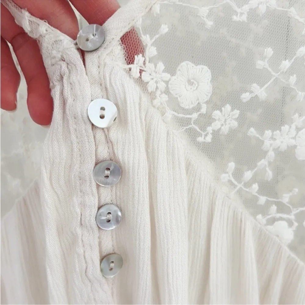 Pol Babydoll Lace Sheer Top Bell Sleeves Boho Bohemian Women Medium M Off White - Image 6