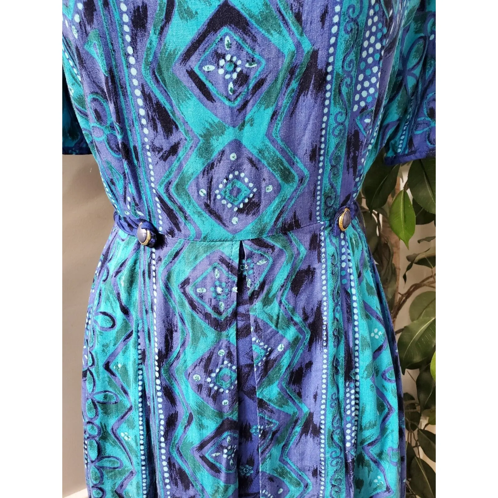 Vintage Coco Bianco Blue 100% Rayon Round Neck Short Sleeve Maxi Dress Size 12 - Image 3