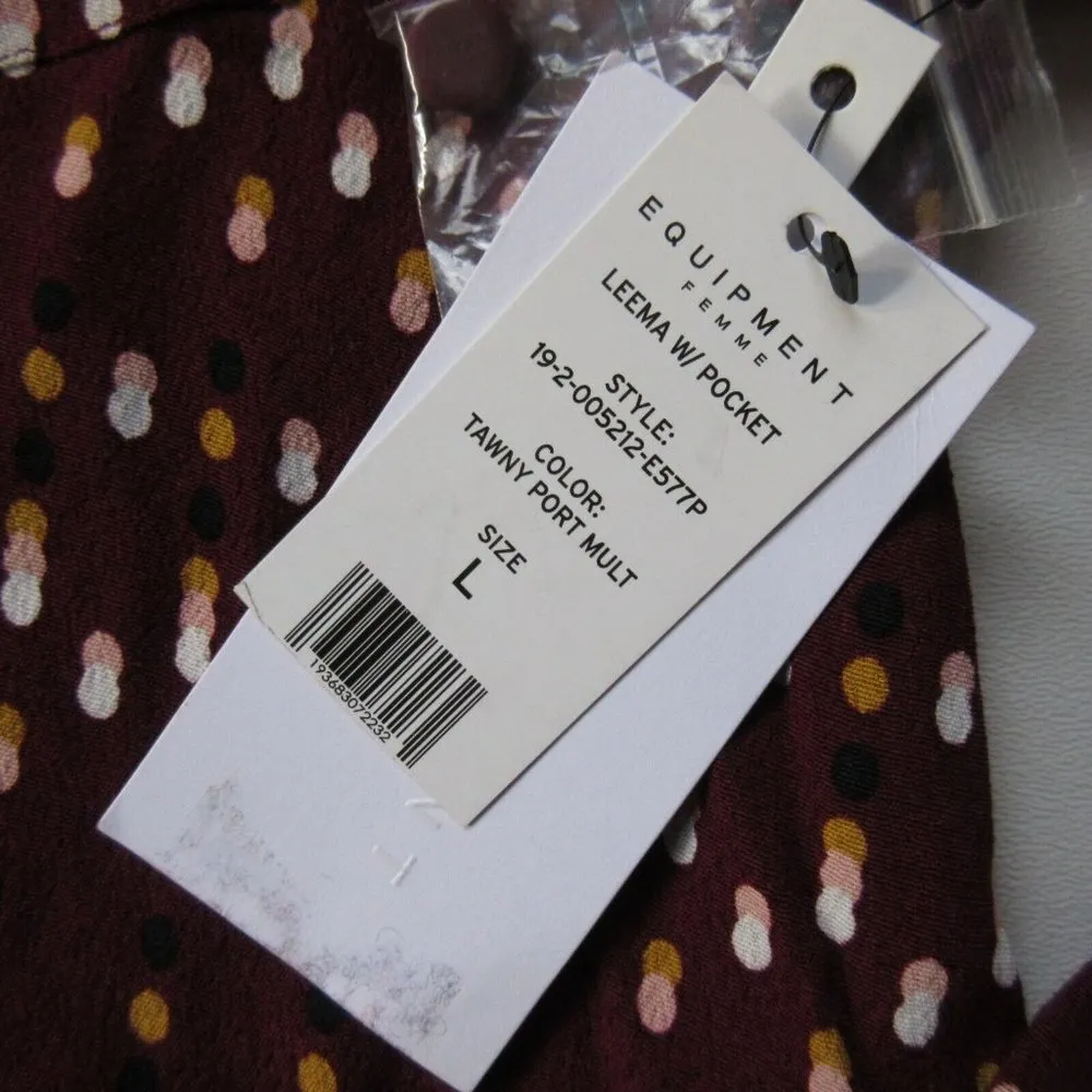 NWT Equipment Lemma in Tawny Port Multi Dot Woven Viscose Button Down Shirt L - Image 3